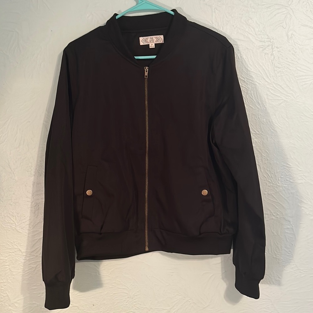 Pink Rose Black Bomber Jacket